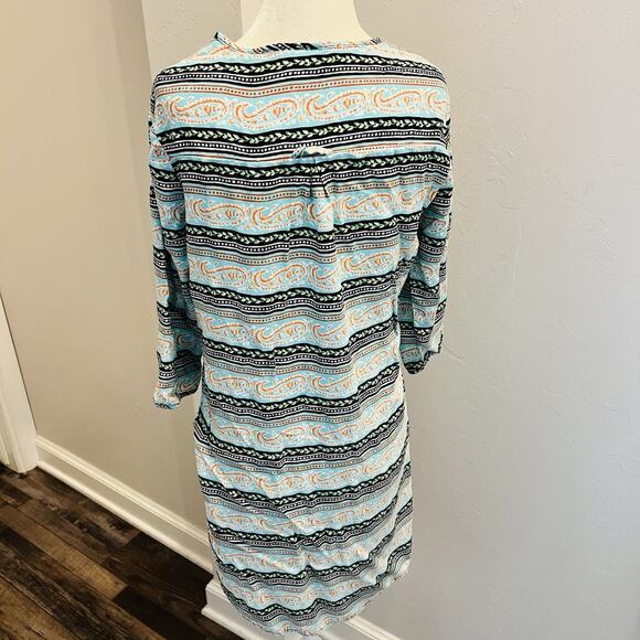 FIG AND FLOWER Blouse Women's Medium Top Tunic Floral 3/4 Sleeve Blue Green - Picture 4 of 6